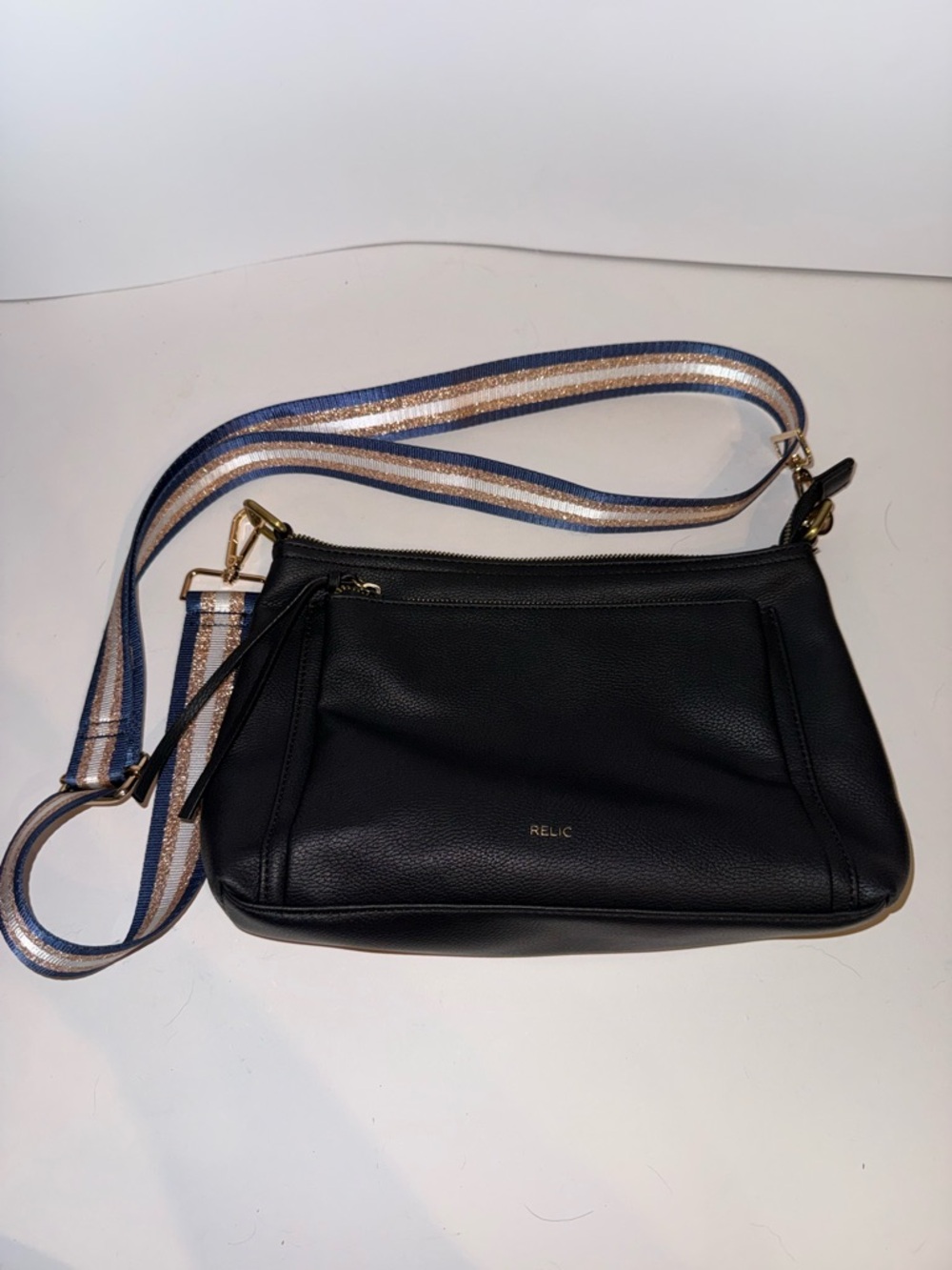 Relic Black Crossbody with Striped Removable Strap